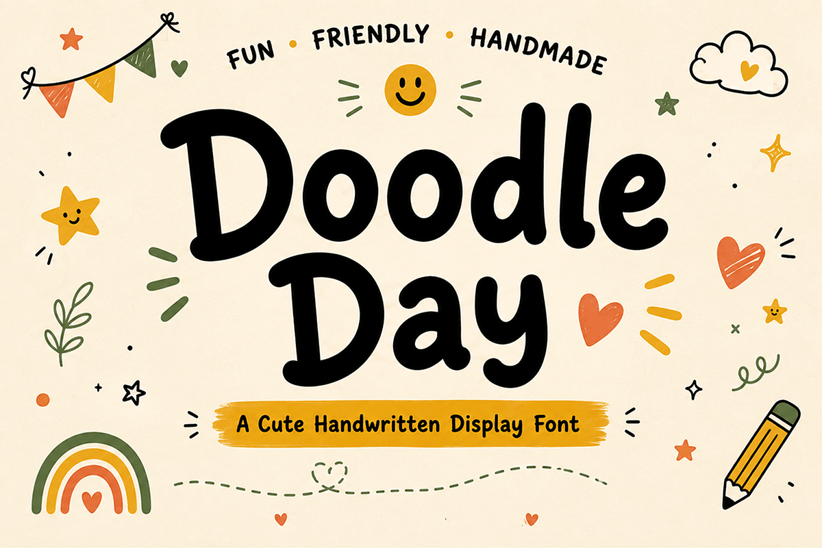 Doodle Day - Cute Handwritten Font, a Handwritten Font by overlaytemplates (Photo 1 of 5)