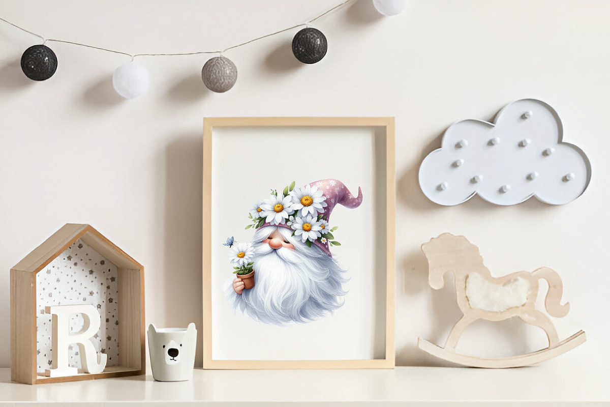 White Gnome Daisy watercolor Clipart, an Illustration by CreationArt (Photo 2 of 9)