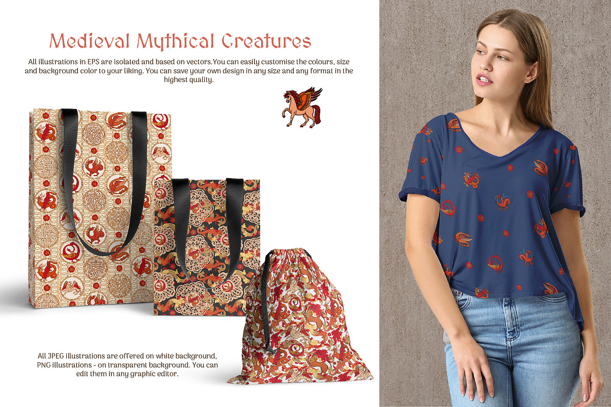 Medieval Mythical Creatures, a Pattern Graphic by Elen-Lane (Photo 2 of 9)
