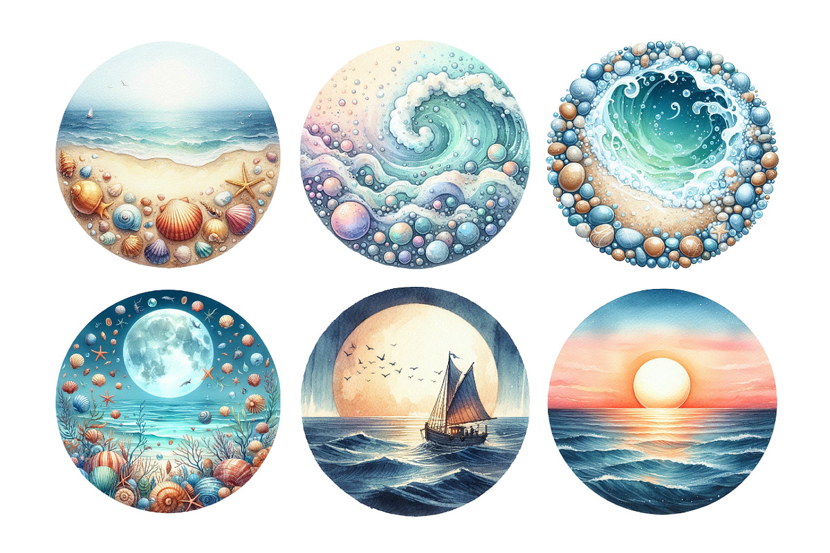 Sea Scene Circle Round Clipart, an Illustration by Daily.Designs (Photo 2 of 5)