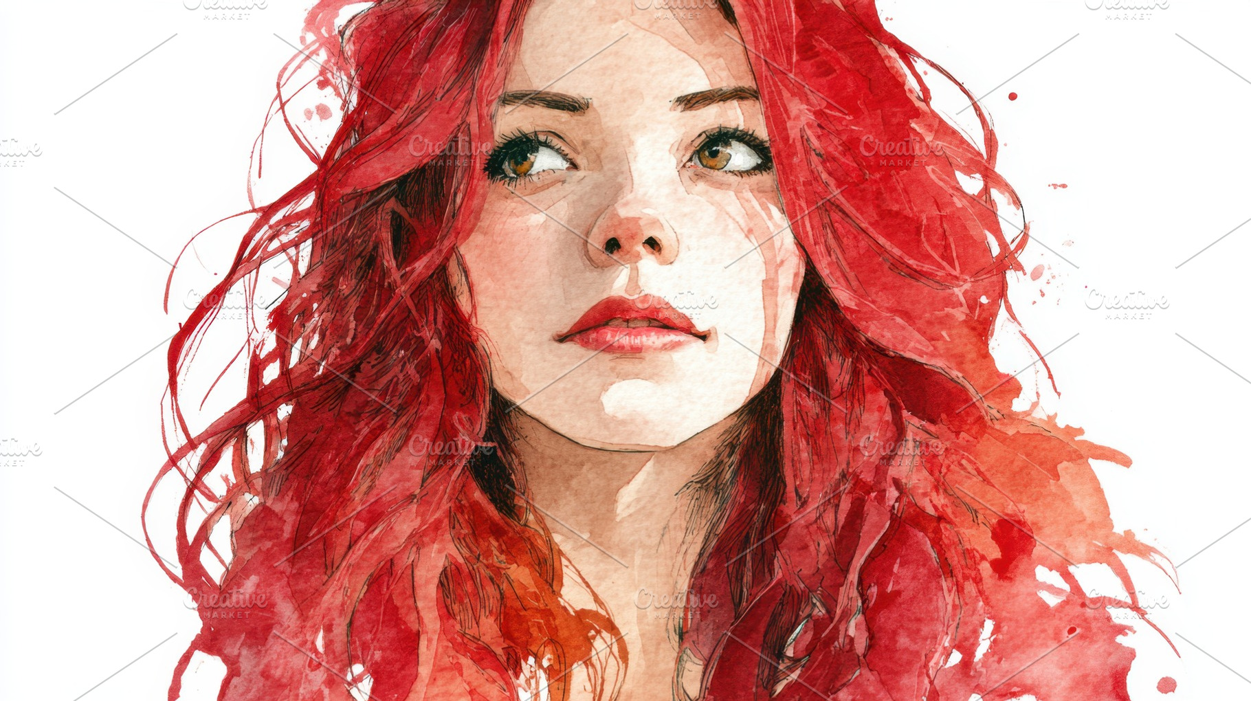 Young woman with red hair looking up, a Photo by Beautiful things