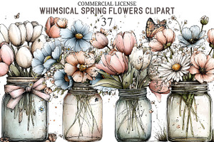 Whimsical Spring Flowers Clipart, an Illustration by designcity5
