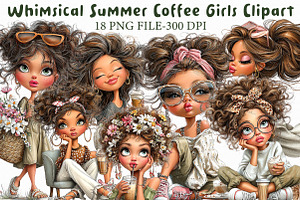 Whimsical Summer Coffee Girls Clipar, an Illustration by Libby Wishes
