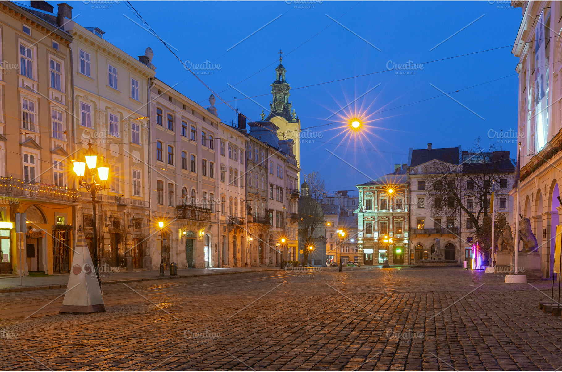 Market Square at night in Lviv, an Architecture Photo by kavalenkava