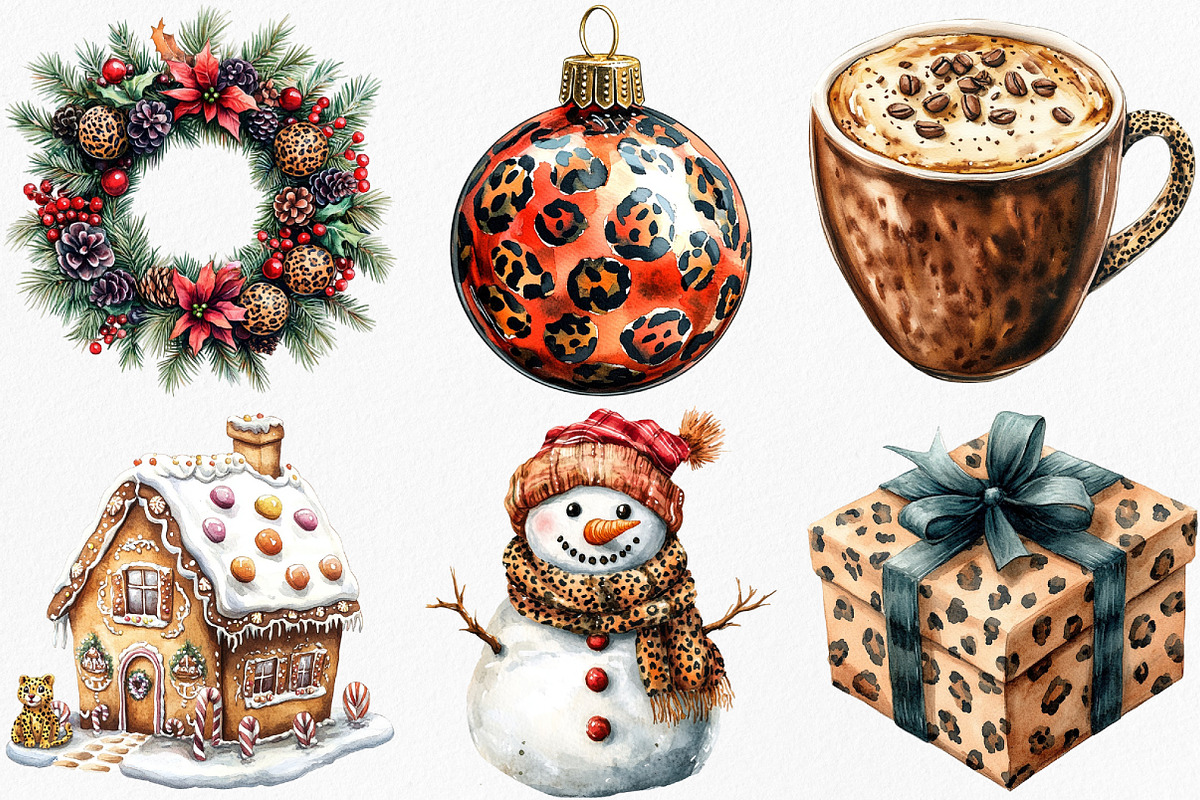 Leopard Print Christmas Clipart, an Illustration by Canvas Craft (Photo 2 of 7)