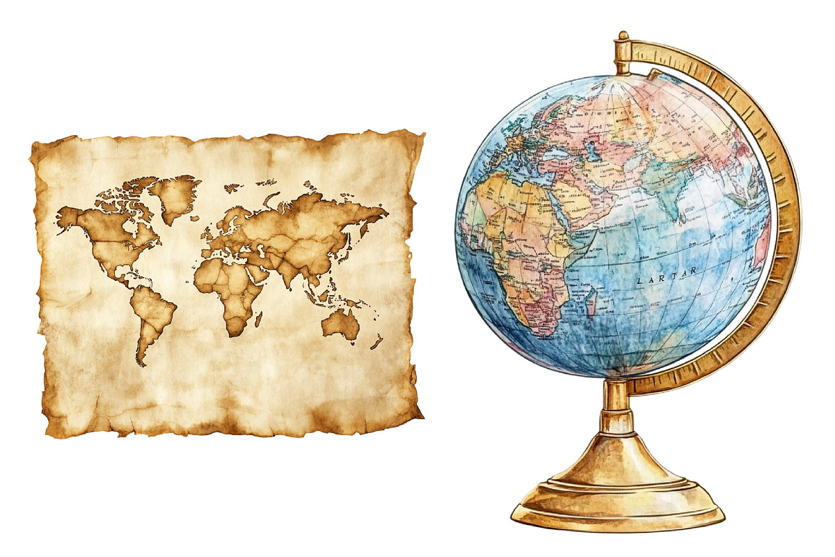 Watercolor Vintage Travel Clipart, a Seasonal Illustration by CitraGraphics (Photo 4 of 4)