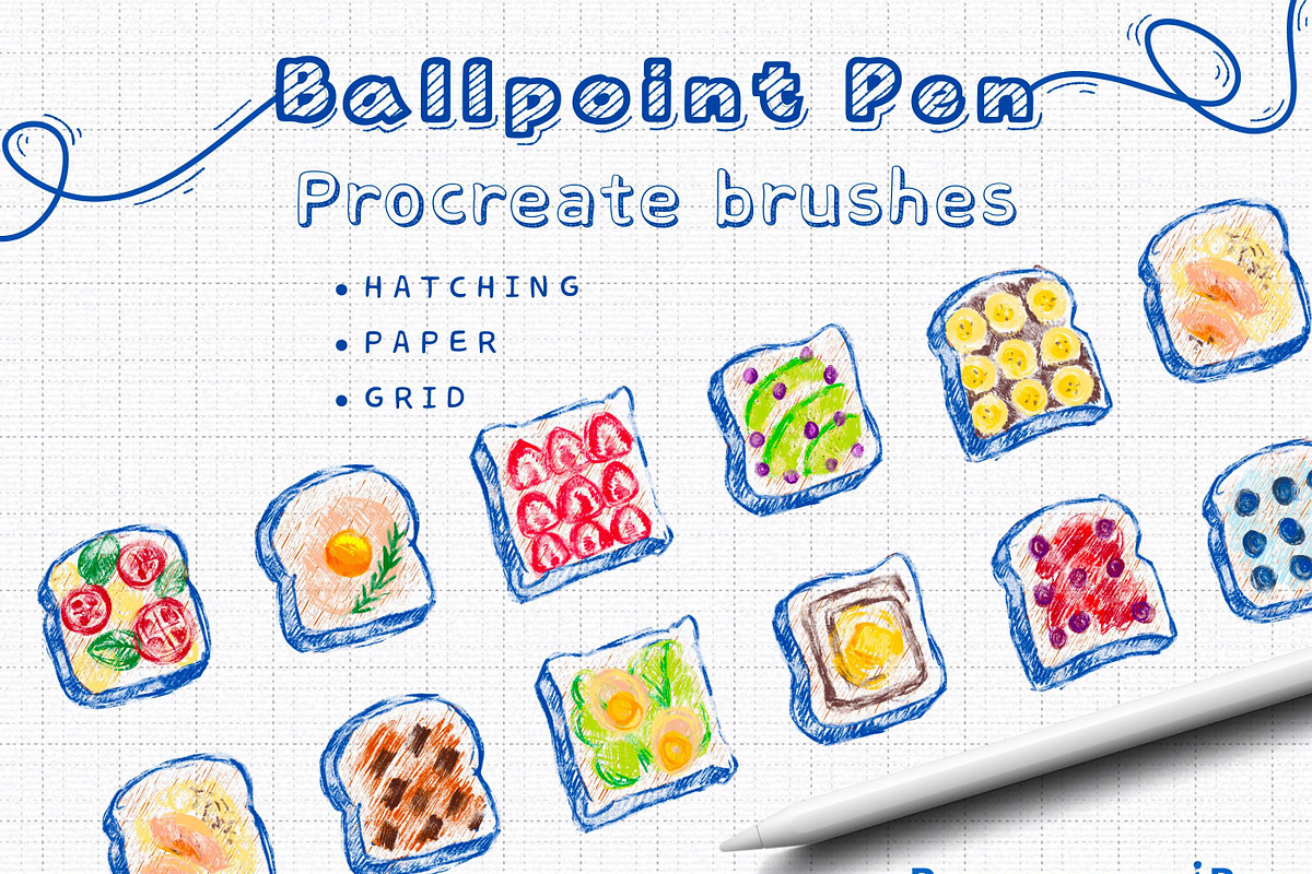 28 Ballpoint pen procreate brushes, a Brush Add-On by ProcreateiBox (Photo 1 of 9)