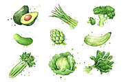 Selection of green foods, watercolor, a Food Illustration by Kamenuka (Thumbnail 1 of 4)