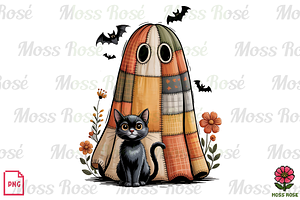 Patchwork Ghost & Cat PNG, a Graphic by Moss Rose