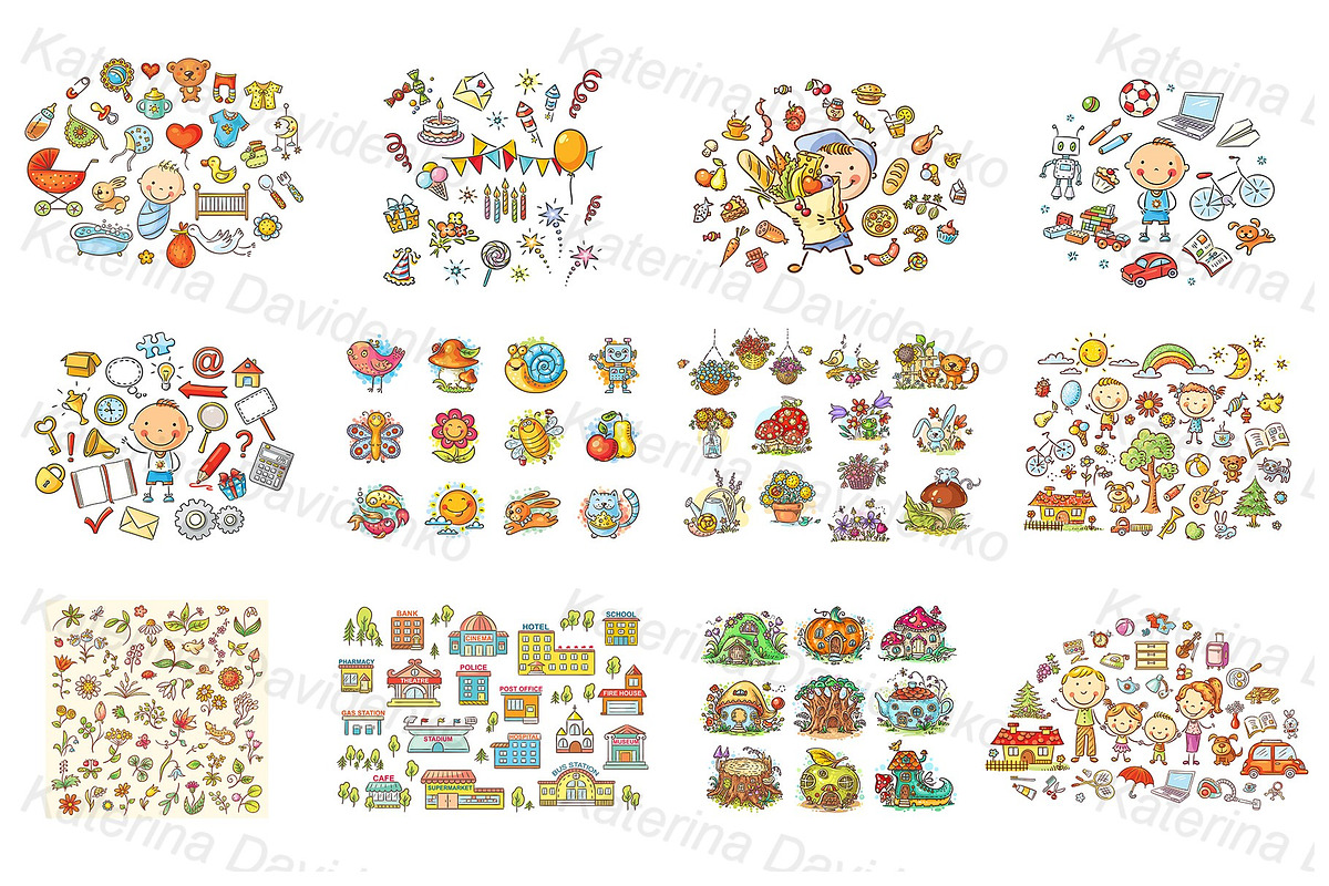 Cartoon child's drawing objects set, an Education Illustration by Bubert Art (Photo 2 of 7)
