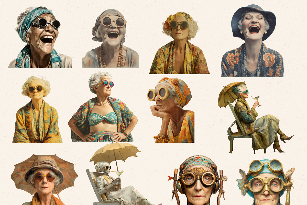 VINTAGE OLD LADY BEACH CLIPART PACK, a Person Illustration by Daring Digies (Photo 5 of 10)