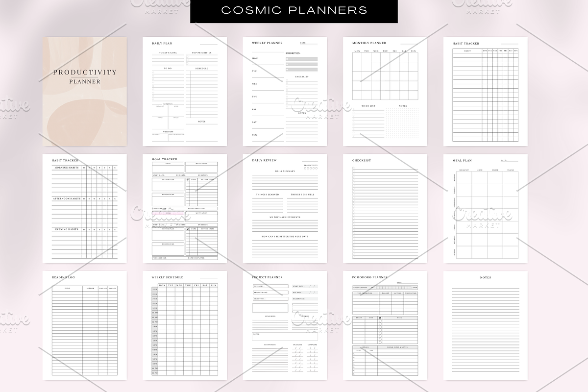Productivity Planner Canva Templates, a Templates & Theme by Cosmic Design (Photo 3 of 7)
