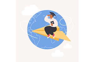 Brain drain immigration abroad, an Education Illustration by Lemberg Vector