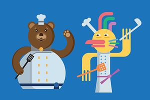 Chefs Animals Flat Design.