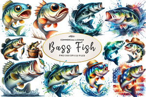 Jumping Bass Fish Clipart, an Illustration by CreationArt