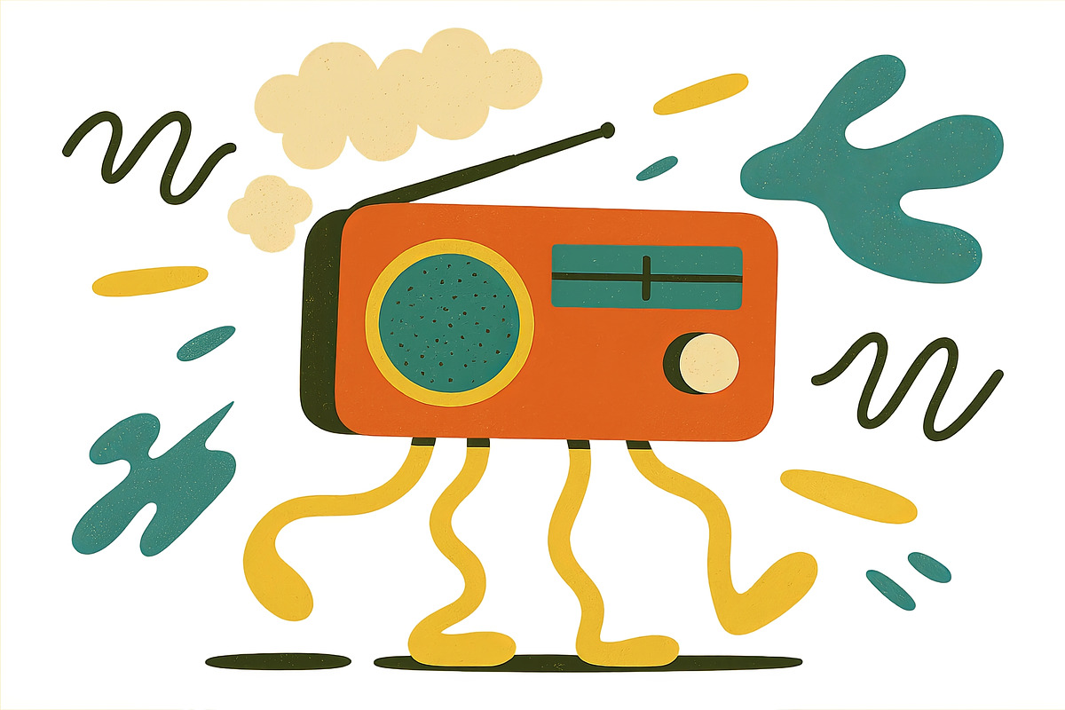 Surreal animated vintage radio with, an Illustration by Dvoevnore photos