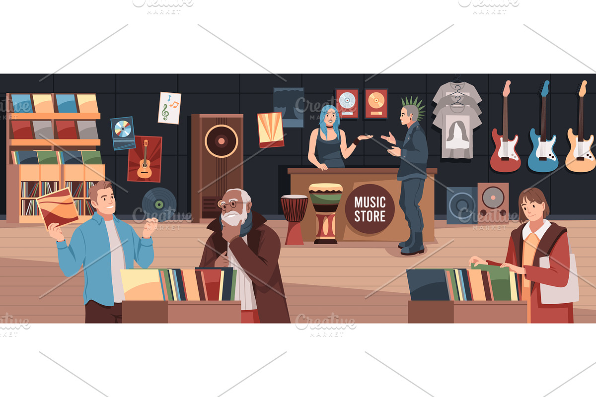 People in vinyl store. Music lovers, a Person Illustration by YummyBuum