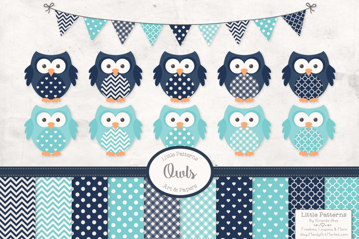 Blue Owl Clipart, an Animal Illustration by Amanda Ilkov (Photo 1 of 3)
