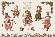 Christmas Vintage Snowmen, a Decorative Illustration by Otry Art (Thumbnail 2 of 17)