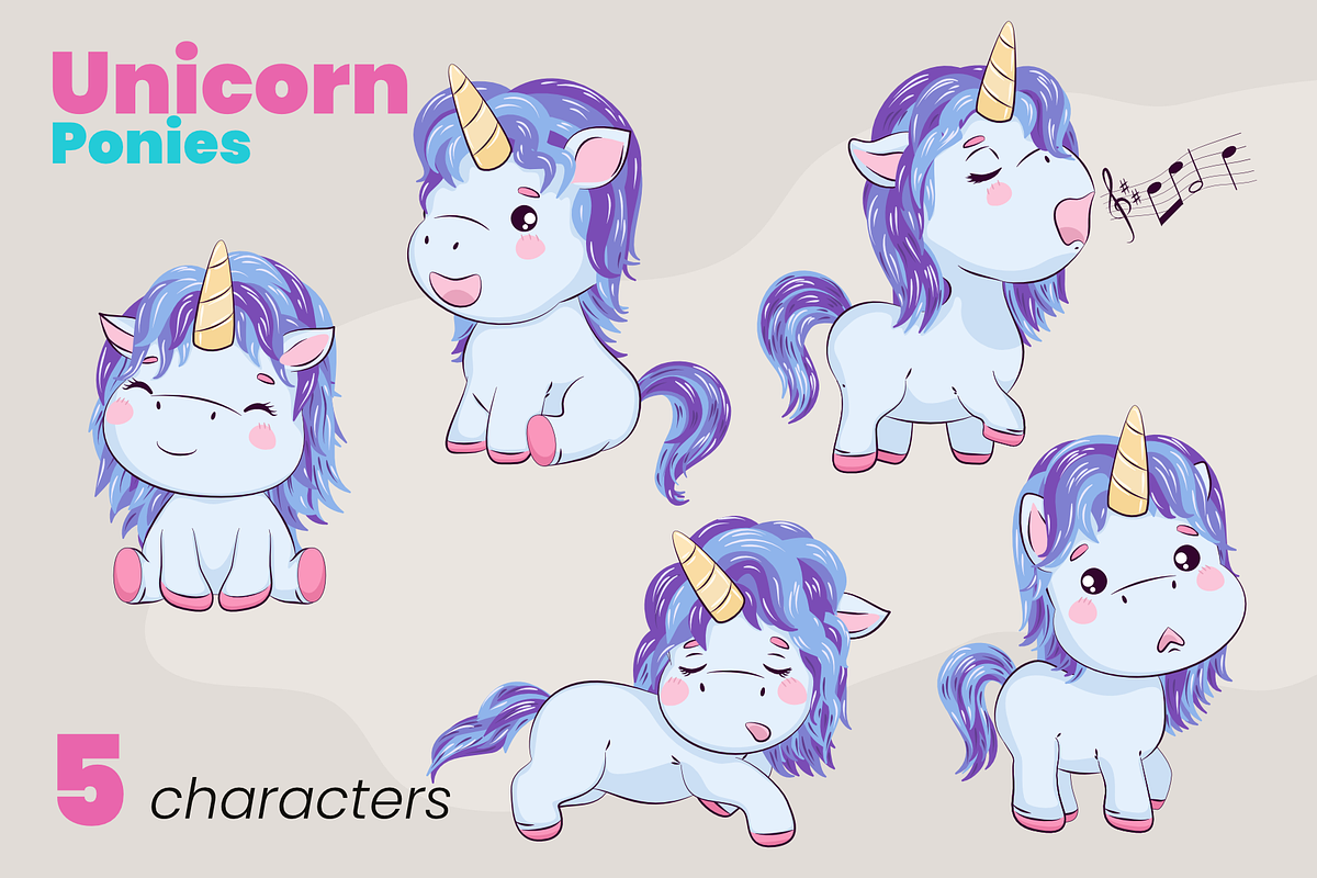 Unicorn - cute ponies, an Animal Illustration by moja doodle (Photo 3 of 6)