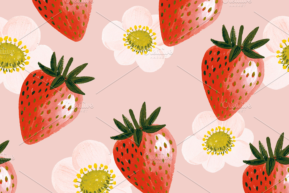 Strawberry Gouache Style Pattern Set, a Pattern Graphic by LoveDesignShop (Photo 4 of 4)