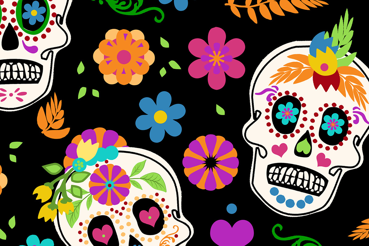 Day of the Dead Sugar Skull Seamless, a Pattern Graphic by Sharon Schwalbe (Photo 1 of 2)