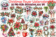 Christmas Flower Watercolor Clipart, an Illustration by Sublimation Artist (Thumbnail 1 of 6)