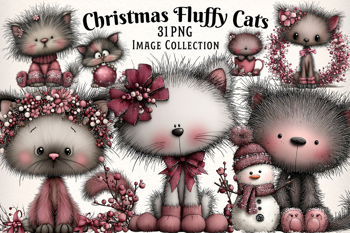 Whimsical Christmas Fluffy Cats, an Illustration by Dream Creation (Photo 1 of 7)