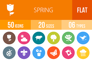 50 Spring Flat Round Icons