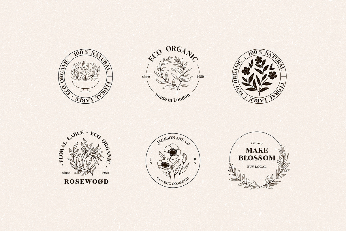 Line floral logo kit. Organic labels, a Branding & Logo Template by Kate Macate (Photo 11 of 13)