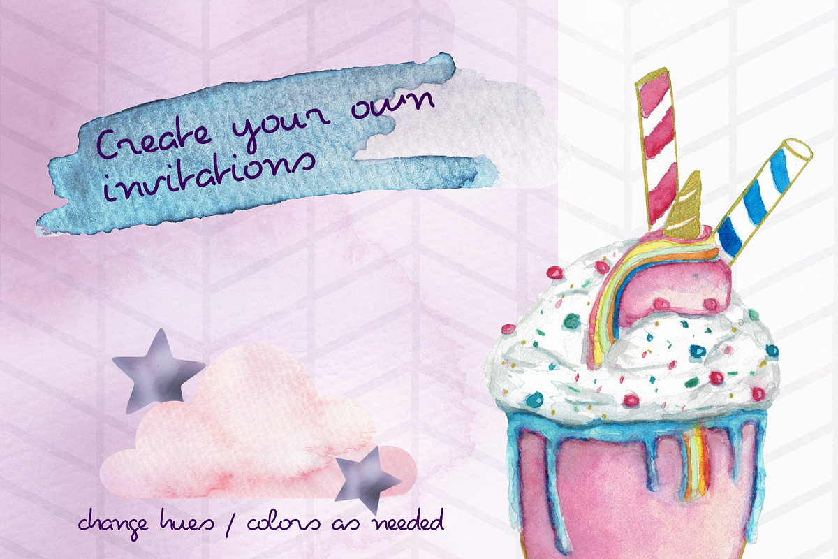 Chubby Unicorn Party Clipart, a Food Illustration by Tubigan Art (Photo 2 of 3)
