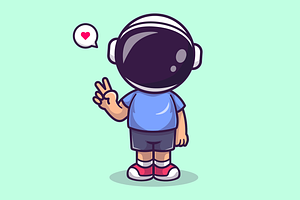 Cute Astronaut Kid With Peace Hand, a Person Illustration by Catalyst Labs