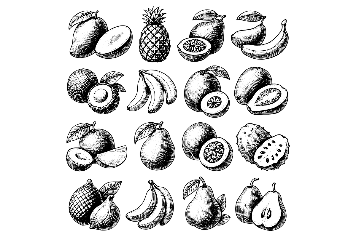 Tropical Exotic Fruits Set, an Object Graphic by nikagraphic