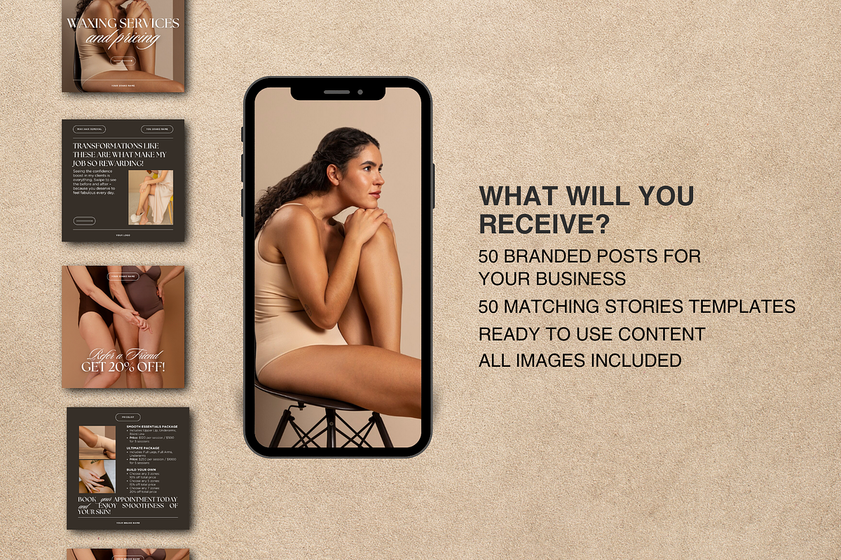 Waxing Hair Removal Instagram Canva, a Social Media Template by DesignsbyMariaStudio (Photo 2 of 10)