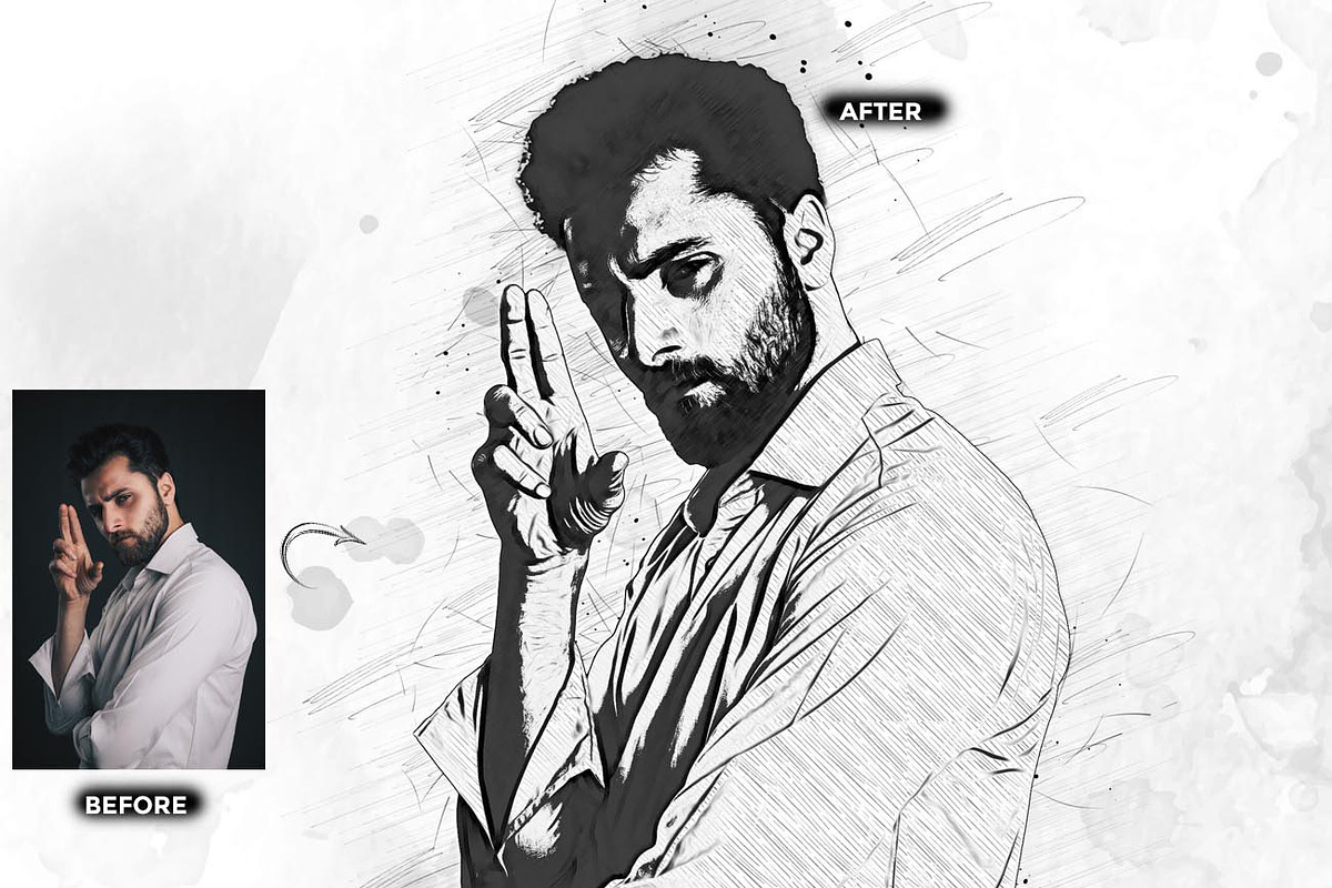 Ink Oil Sketch Artist FX Ps Action, an Action Add-On by Studio Retouch (Photo 11 of 12)