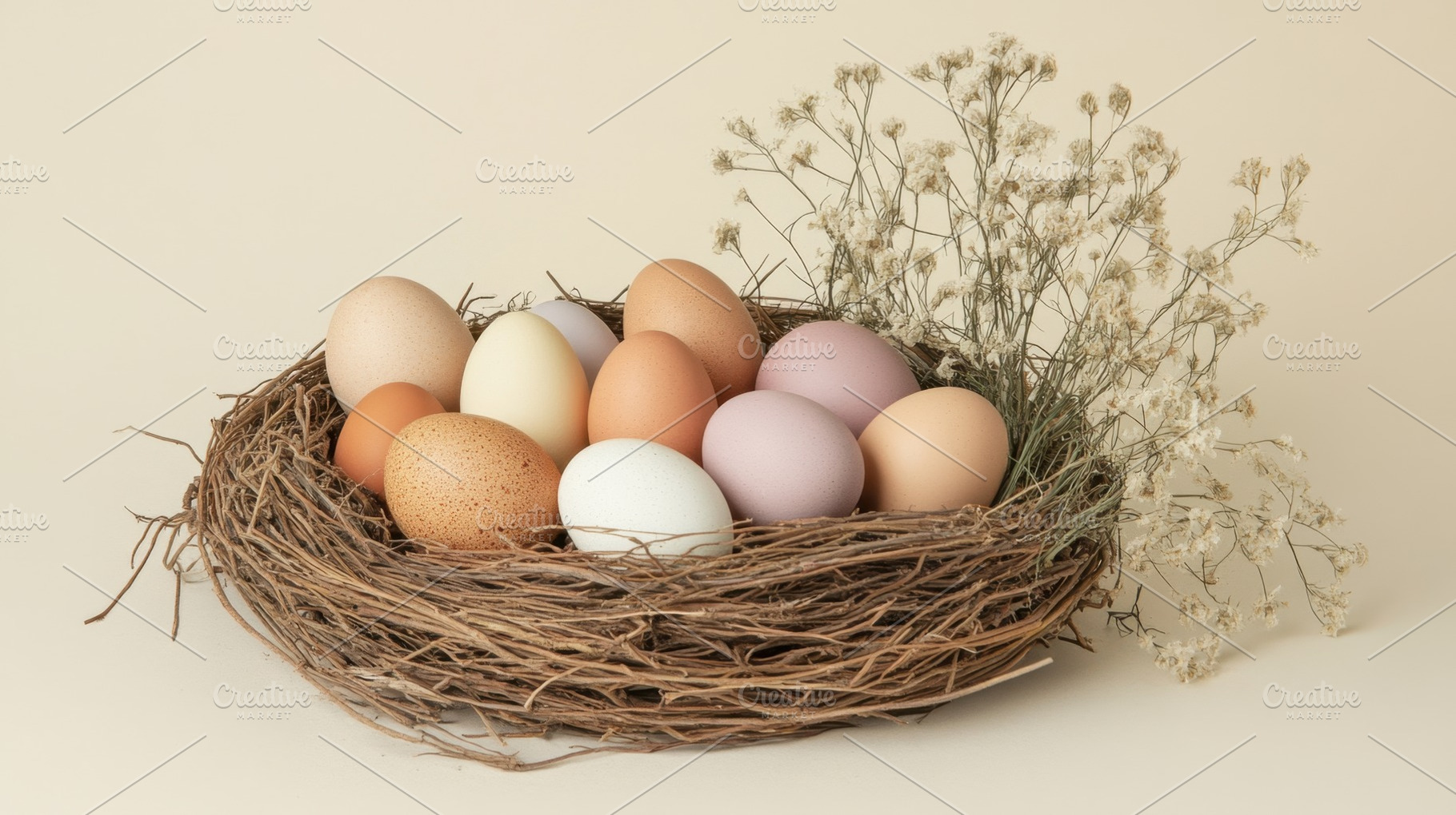 Colorful eggs in a natural nest, a Photo by Beautiful things