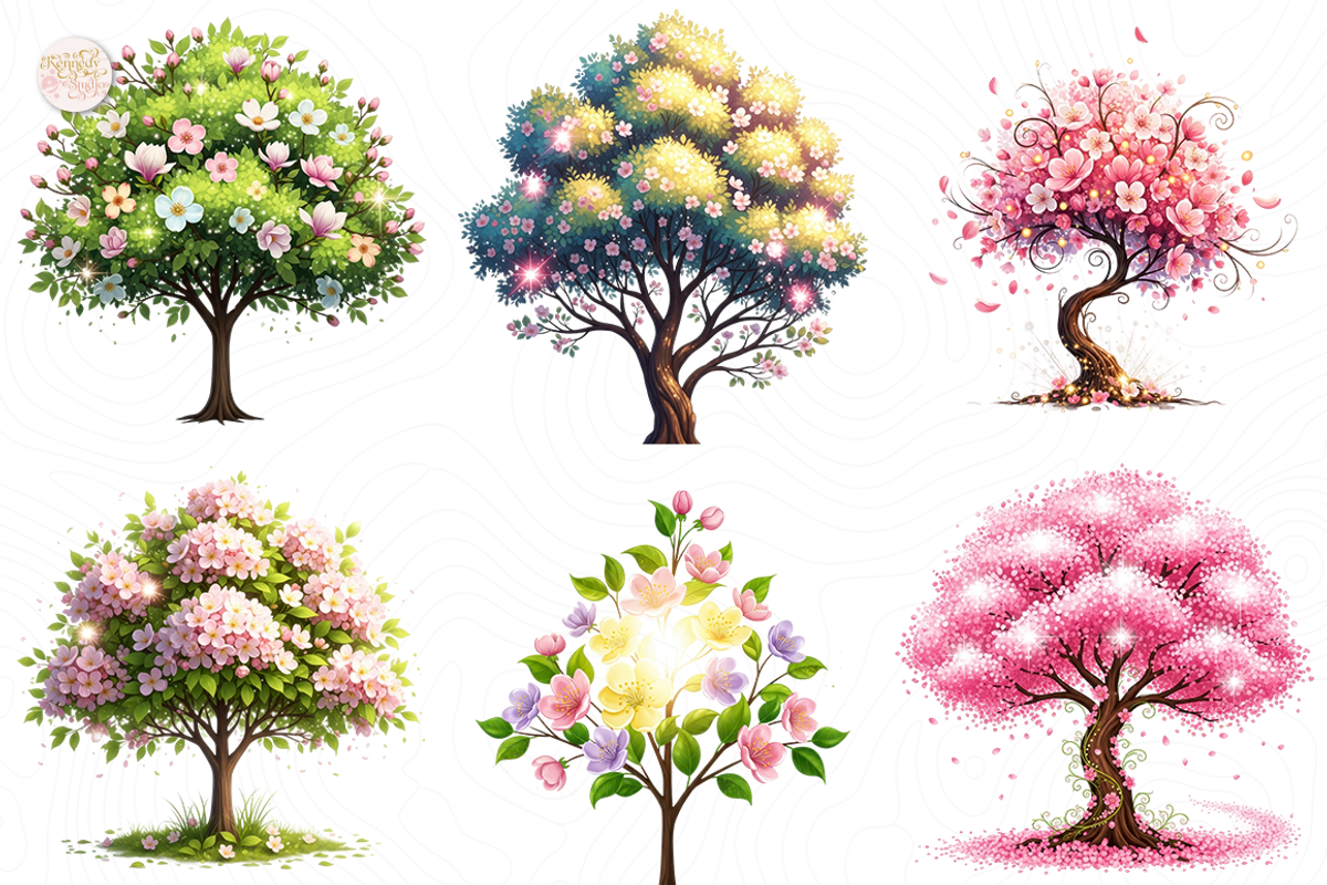Happy Spring Tree Clipart - Pink., an Illustration by KennedyStudio (Photo 3 of 5)