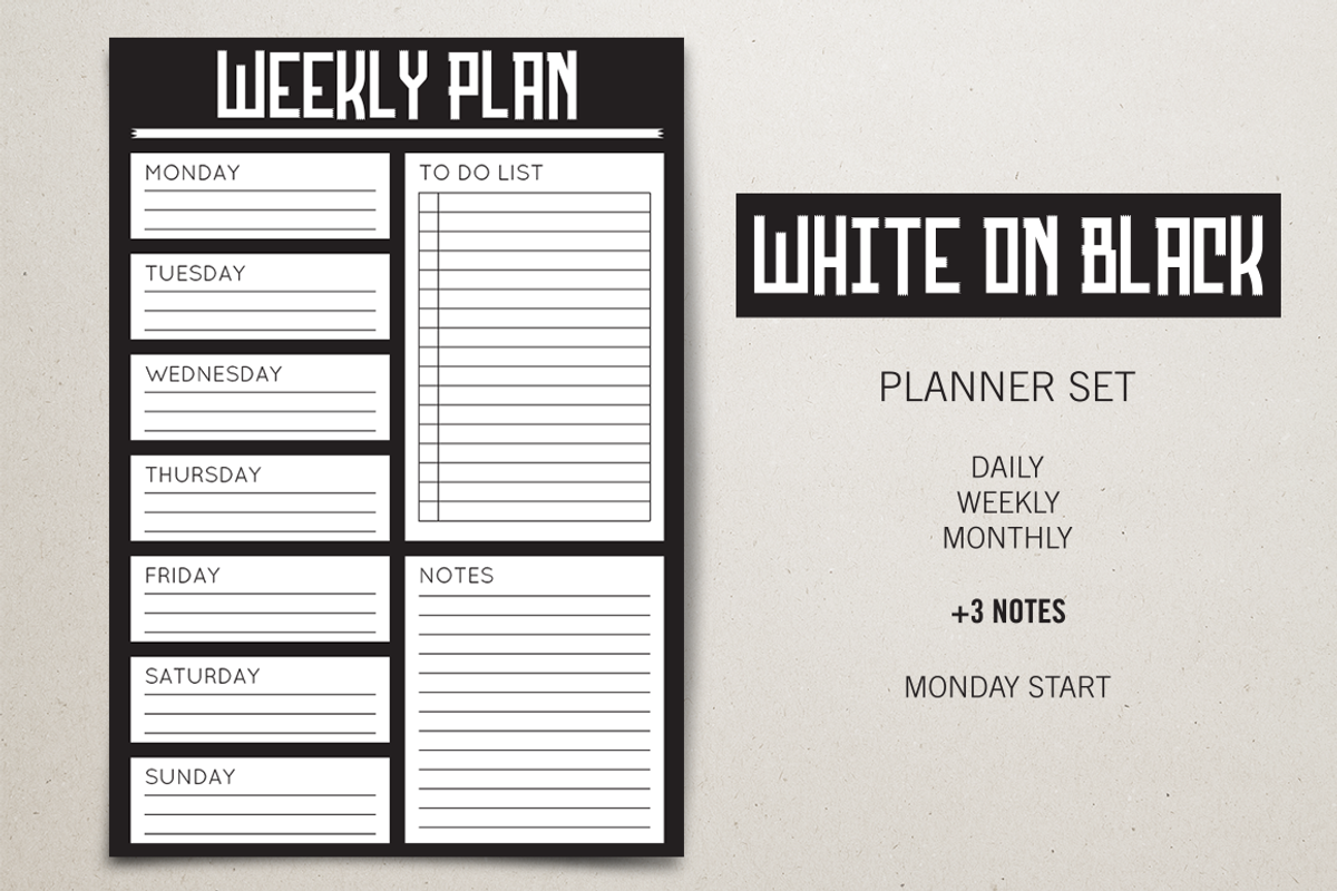 Planner Set - White on Black, a Stationery Template by Lacy's Designs (Photo 1 of 2)