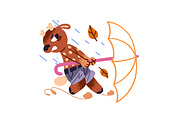 Animals with umbrella under rain set, an Animal Illustration by PaperTrident (Thumbnail 5 of 9)