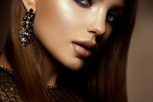 Make up glamour portrait of beautiful woman model with fresh makeup and