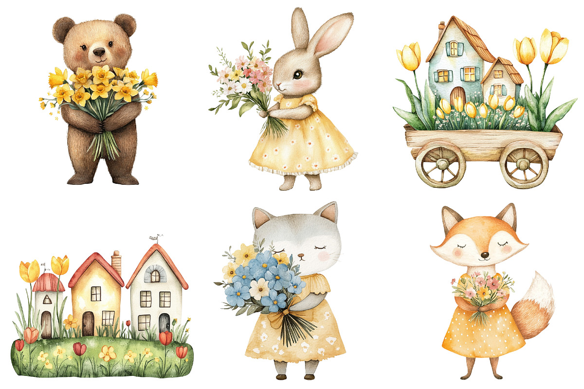 Spring Woodland Animal with Bouquet, an Illustration by CitraGraphics (Photo 3 of 5)