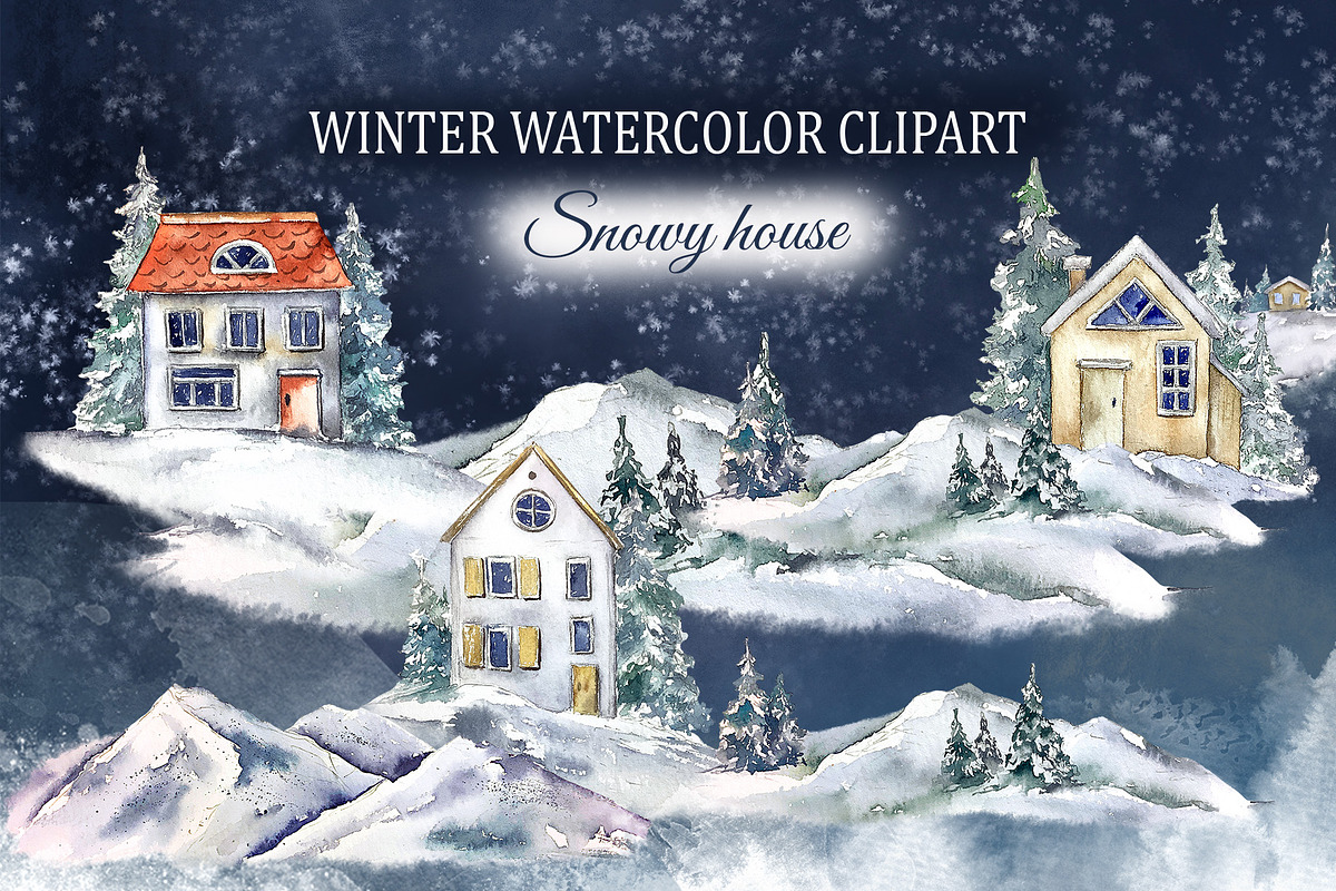 Watercolor Christmas forest house, a Seasonal Illustration by Lidia's watercolor world (Photo 1 of 6)