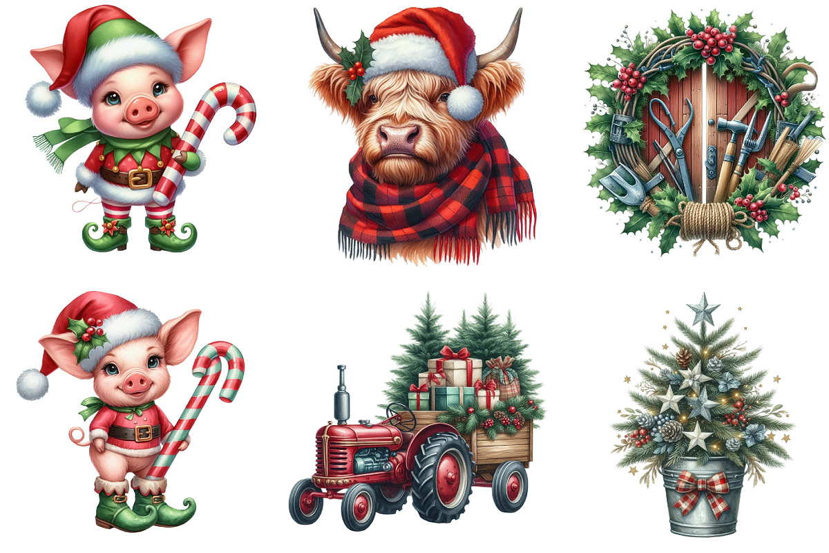 Christmas Farm Sublimation Clipart, an Illustration by DreamArtGraphic (Photo 6 of 6)