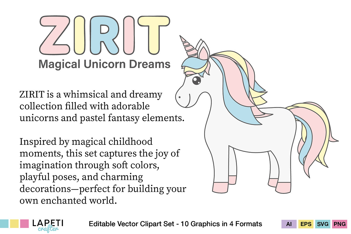 Cute Pastel Unicorn Clipart, an Animal Illustration by Lapeticrafter (Photo 2 of 8)