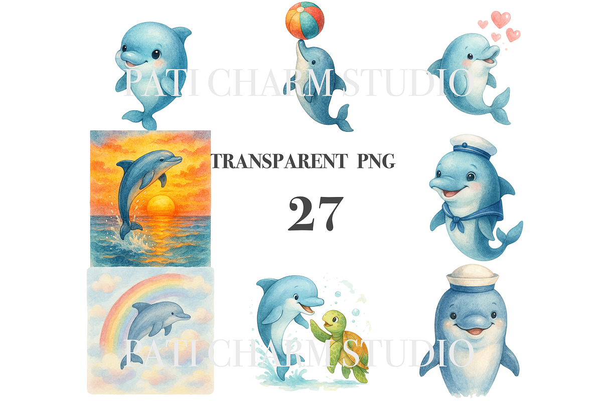 27 Dolphin Clipart, an Animal Illustration by Pati Charm Studio (Photo 3 of 8)
