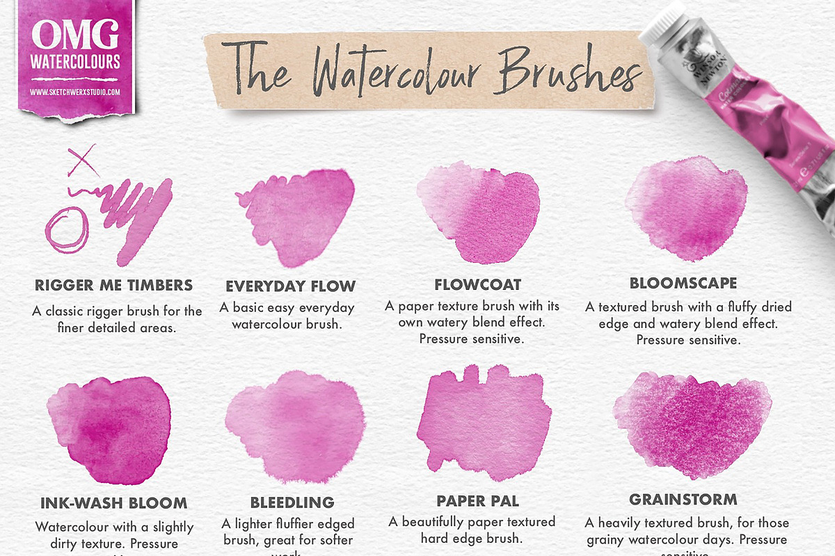 OMG Watercolours for Procreate, a Brushes & More by SketchWerx (Photo 9 of 16)