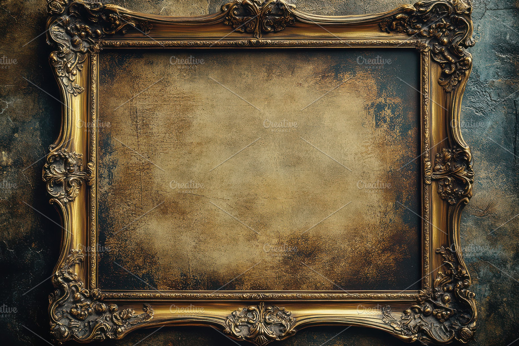 Antique gold vintage frame with intr, an Abstract Photo by Pixeness