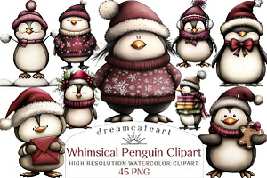 Whimsical Penguin Clipart, an Illustration by DreamCafeArt