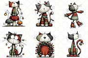 Whimsical Christmas Cats Clipart PNG, an Animal Illustration by Black Bird Studio (Thumbnail 5 of 5)