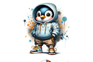 Streetwear Penguin PNG Clipart Set